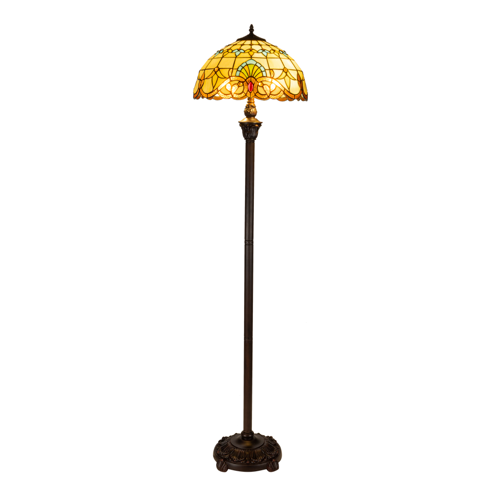 Tiffany vloerlamp – Waaiervormen & Warme Kleuren – Ø 40 × H 165 cm (Art. 7253)