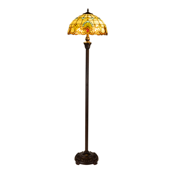 Tiffany vloerlamp – Waaiervormen & Warme Kleuren – Ø 40 × H 165 cm (Art. 7253)