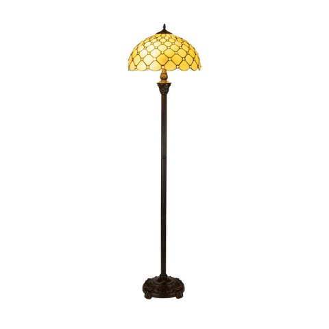 Tiffany vloerlamp – Ruitpatroon & Warme Crèmetinten – Ø 40 × H 165 cm (Art. 7254)