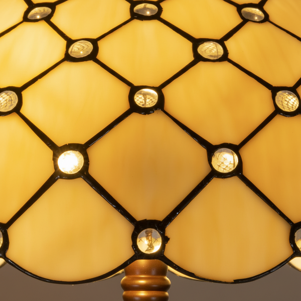 Tiffany vloerlamp – Ruitpatroon & Warme Crèmetinten – Ø 40 × H 165 cm (Art. 7254)