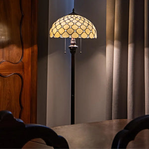 Tiffany floor lamp Diamond pattern – Warm Cream & Ivory – H 165 cm – (Art. 7254)