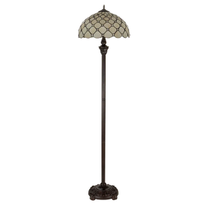 Tiffany vloerlamp – Ruitpatroon & Warme Crèmetinten – Ø 40 × H 165 cm (Art. 7254)