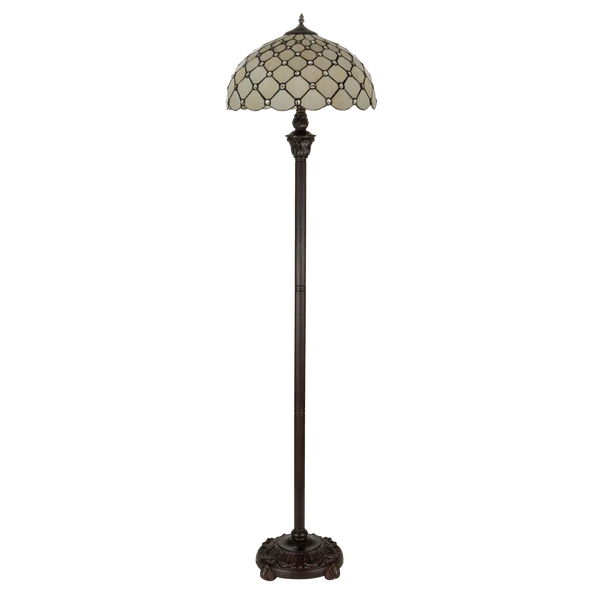 Tiffany vloerlamp – Ruitpatroon & Warme Crèmetinten – Ø 40 × H 165 cm (Art. 7254)