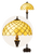 Grote Roruvera Tiffany staande lamp ruitpatroon  van glas in lood in crèmetinten met ronde glasaccenten, brandend