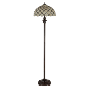 Tiffany vloerlamp – Ruitpatroon & Warme Crèmetinten – Ø 40 × H 165 cm (Art. 7254)