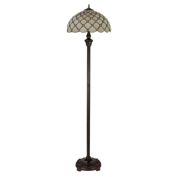 Tiffany vloerlamp – Ruitpatroon & Warme Crèmetinten – Ø 40 × H 165 cm (Art. 7254)