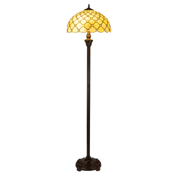 Tiffany vloerlamp – Ruitpatroon & Warme Crèmetinten – Ø 40 × H 165 cm (Art. 7254)