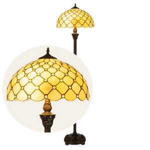 Tiffany vloerlamp – Ruitpatroon & Warme Crèmetinten – Ø 40 × H 165 cm (Art. 7254)
