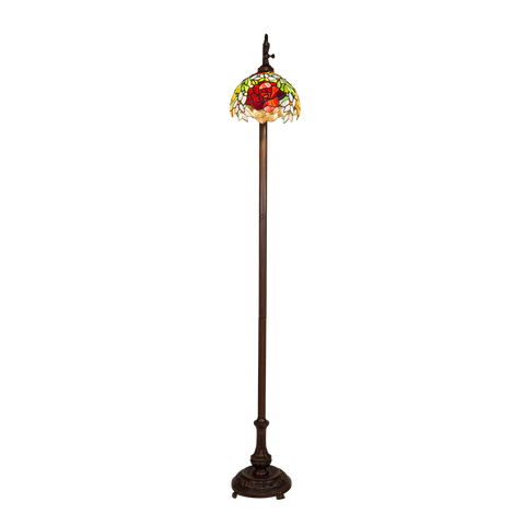 Tiffany Stehleuchte mit Rosen – Rot, Gelb & Grün – H 177 cm (Art. 7257)