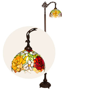 Tiffany Stehleuchte mit Rosen – Rot, Gelb & Grün – H 177 cm (Art. 7257)