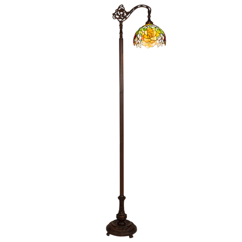 Tiffany Stehleuchte mit Rosen – Rot, Gelb & Grün – H 177 cm (Art. 7257)