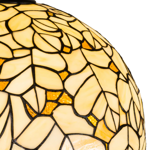 Tiffany Stehleuchte mit cremefarbenem Blattmotiv und gewelltem Rand – Creme, Hellgelb & Bernstein – H 168 cm (Art. 7258)