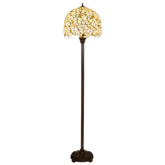 Tiffany Stehleuchte mit cremefarbenem Blattmotiv und gewelltem Rand – Creme, Hellgelb & Bernstein – H 168 cm (Art. 7258)