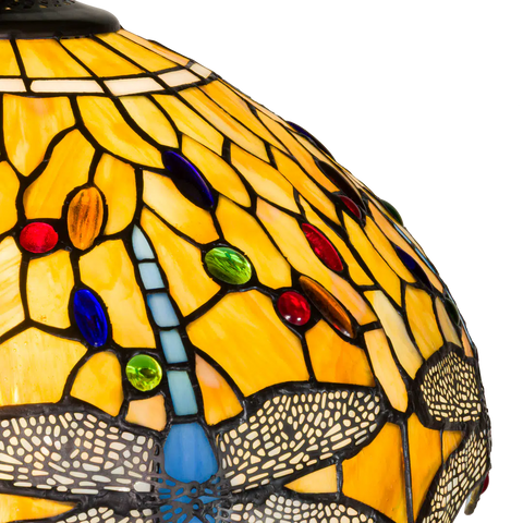 Tiffany vloerlamp Dragonfly – Geel, Amber & Crème – H 165 cm (Art. 7259)