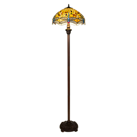 Tiffany vloerlamp Dragonfly – Geel, Amber & Crème – H 165 cm (Art. 7259)