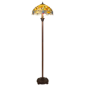 Tiffany vloerlamp Dragonfly – Geel, Amber & Crème – H 165 cm (Art. 7259)