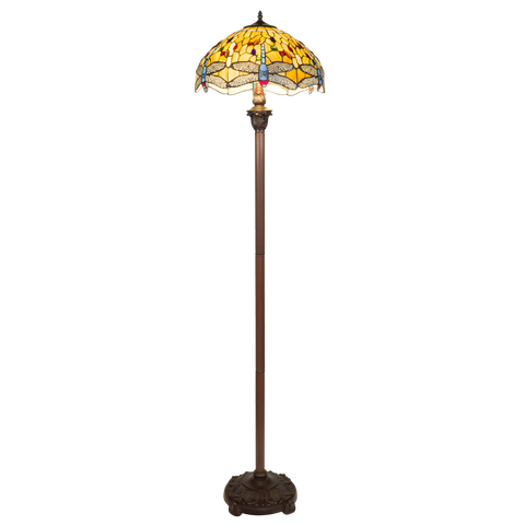 Tiffany vloerlamp Dragonfly – Geel, Amber & Crème – H 165 cm (Art. 7259)