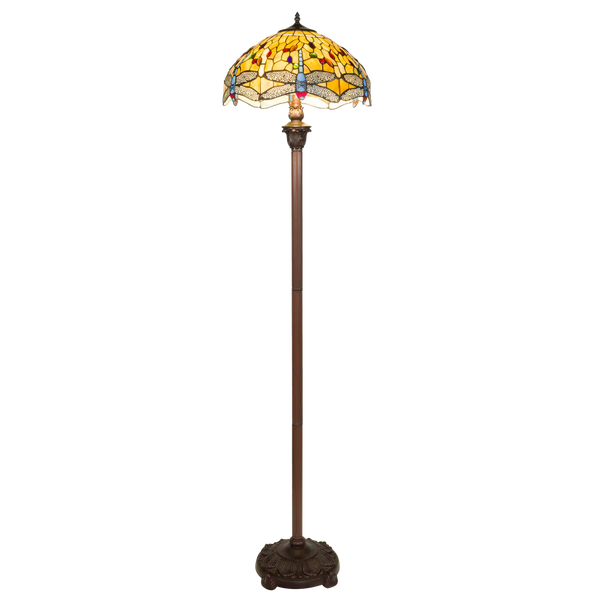 Tiffany vloerlamp Dragonfly – Geel, Amber & Crème – H 165 cm (Art. 7259)