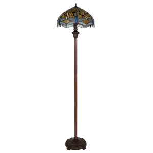 Tiffany vloerlamp Dragonfly – Geel, Amber & Crème – H 165 cm (Art. 7259)