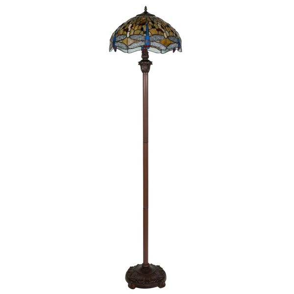 Tiffany vloerlamp Dragonfly – Geel, Amber & Crème – H 165 cm (Art. 7259)
