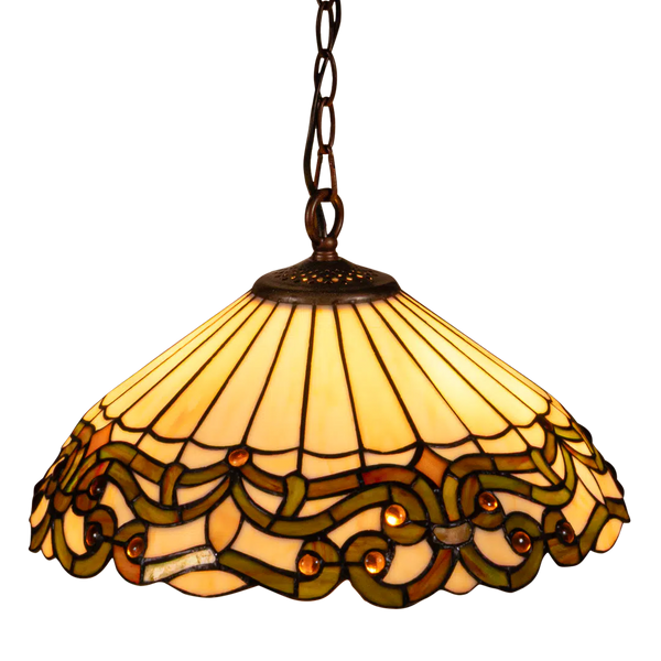Tiffany hanglamp – Crème & Groen – Ø 40 cm (Art. 7405)
