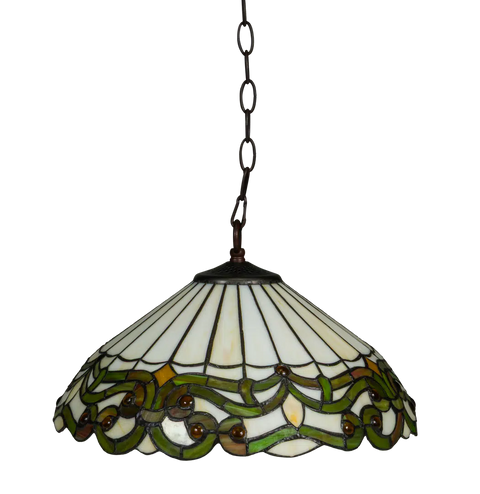 Tiffany hanglamp – Crème & Groen – Ø 40 cm (Art. 7405)