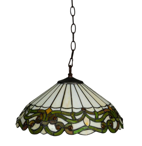 Tiffany hanglamp – Crème & Groen – Ø 40 cm (Art. 7405)