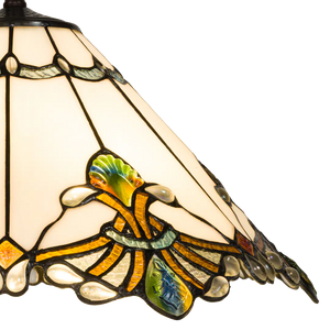 Tiffany Pendelleuchte mit gewelltem Rand & Reliefdetails – Creme, Bernstein & Grün – Ø 45 cm (Art. 7408)