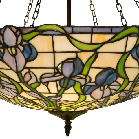 Tiffany hanglamp Blauwe & Lila Bloemen – Crèmegeel, Blauw & Groen – Ø 55 cm (Art. 7409)