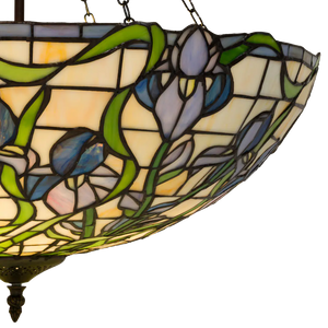 Tiffany hanglamp Blauwe & Lila Bloemen – Crèmegeel, Blauw & Groen – Ø 55 cm (Art. 7409)