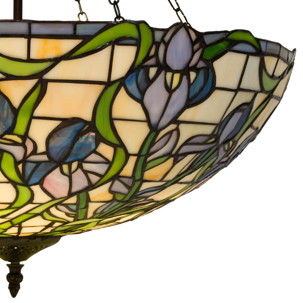 Tiffany hanglamp Blauwe & Lila Bloemen – Crèmegeel, Blauw & Groen – Ø 55 cm (Art. 7409)