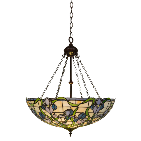 Tiffany hanglamp Blauwe & Lila Bloemen – Crèmegeel, Blauw & Groen – Ø 55 cm (Art. 7409)