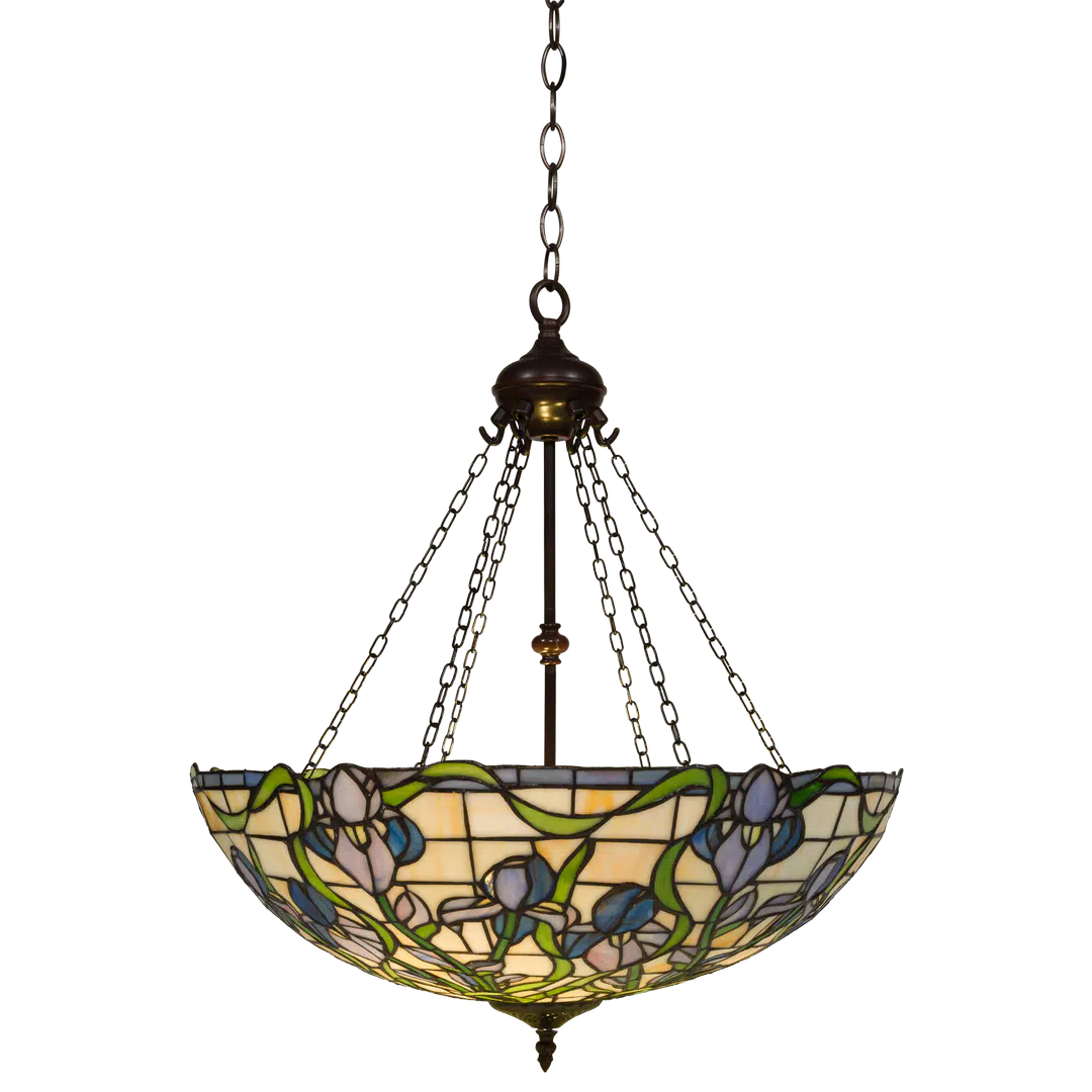 Tiffany hanglamp Blauwe & Lila Bloemen – Crèmegeel, Blauw & Groen – Ø 55 cm (Art. 7409)