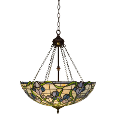 Tiffany hanglamp Blauwe & Lila Bloemen – Crèmegeel, Blauw & Groen – Ø 55 cm (Art. 7409)