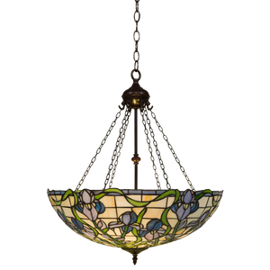 Tiffany hanglamp Blauwe & Lila Bloemen – Crèmegeel, Blauw & Groen – Ø 55 cm (Art. 7409)