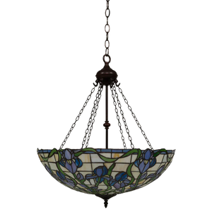 Tiffany hanglamp Blauwe & Lila Bloemen – Crèmegeel, Blauw & Groen – Ø 55 cm (Art. 7409)