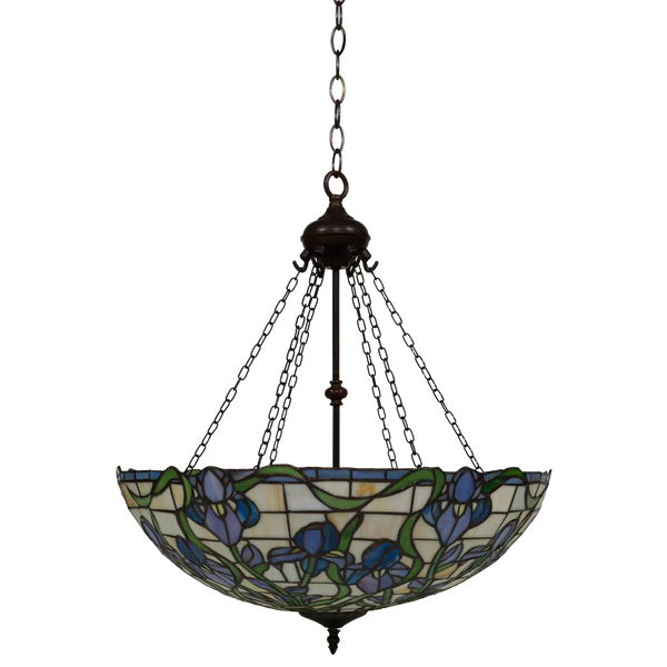 Tiffany hanglamp Blauwe & Lila Bloemen – Crèmegeel, Blauw & Groen – Ø 55 cm (Art. 7409)