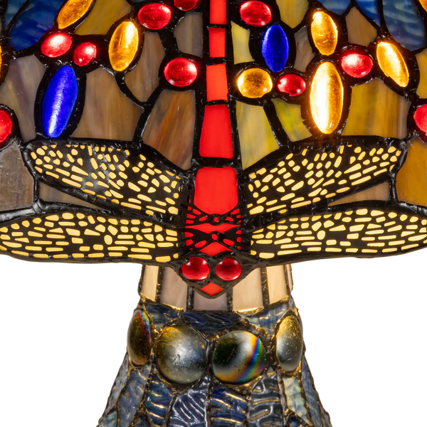 Tiffany tafellamp met verlichte voet – libellemotief – Ø 45 cm × H 61 cm (Art. 7603)