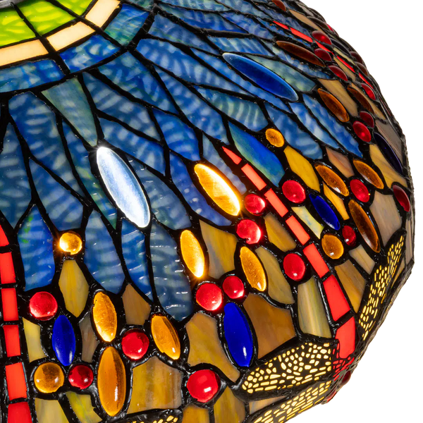 Tiffany tafellamp met verlichte voet – libellemotief – Ø 45 cm × H 61 cm (Art. 7603)