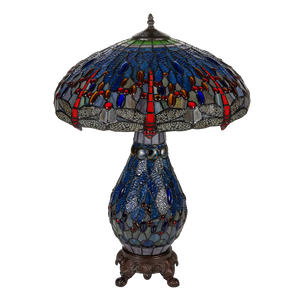 Tiffany tafellamp met verlichte voet – libellemotief – Ø 45 cm × H 61 cm (Art. 7603)