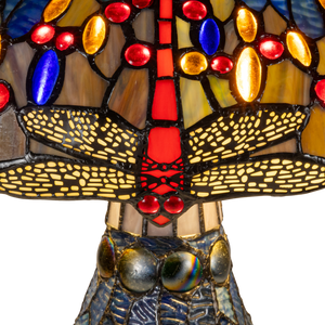 Tiffany tafellamp met verlichte voet – libellemotief – Ø 45 cm × H 61 cm (Art. 7603)