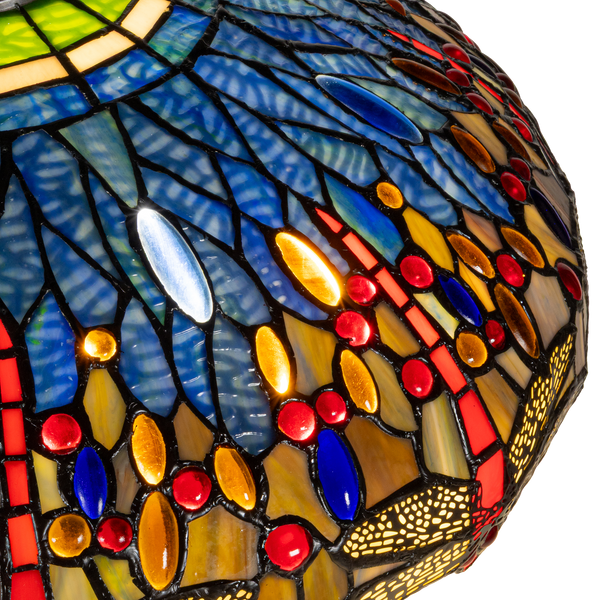 Tiffany tafellamp met verlichte voet – libellemotief – Ø 45 cm × H 61 cm (Art. 7603)