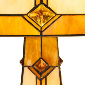 Tiffany tafellamp met verlichte voet – Art Deco geometrie – H 58 cm x B 41 cm (Art. 7604)