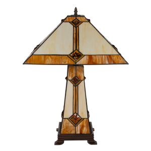 Tiffany tafellamp met verlichte voet – Art Deco geometrie – H 58 cm x B 41 cm (Art. 7604)