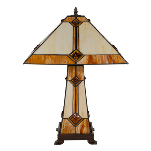 Tiffany tafellamp met verlichte voet – Art Deco geometrie – H 58 cm x B 41 cm (Art. 7604)