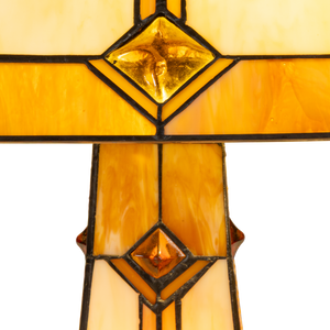 Tiffany tafellamp met verlichte voet – Art Deco geometrie – H 58 cm x B 41 cm (Art. 7604)