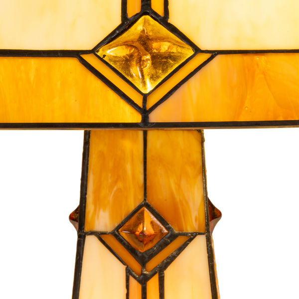 Tiffany tafellamp met verlichte voet – Art Deco geometrie – H 58 cm x B 41 cm (Art. 7604)