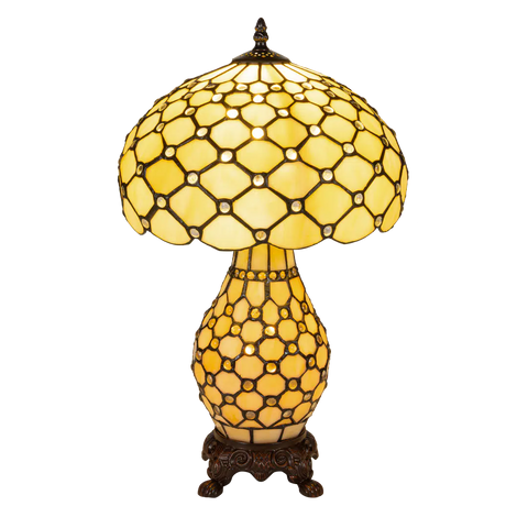 Tiffany tafellamp met verlichte voet – honingraatstructuur – Ø 30 cm × H 48 cm (Art. 7605)