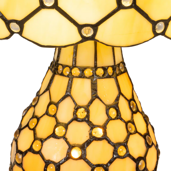 Tiffany tafellamp met verlichte voet – honingraatstructuur – Ø 30 cm × H 48 cm (Art. 7605)