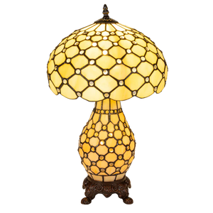 Tiffany tafellamp met verlichte voet – honingraatstructuur – Ø 30 cm × H 48 cm (Art. 7605)